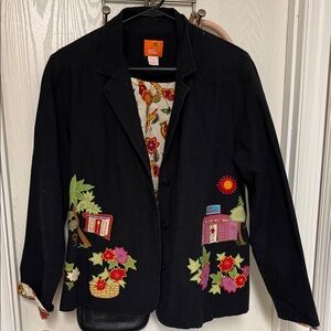 Hearts of Palm Black Blazer with Colorful Embroidery